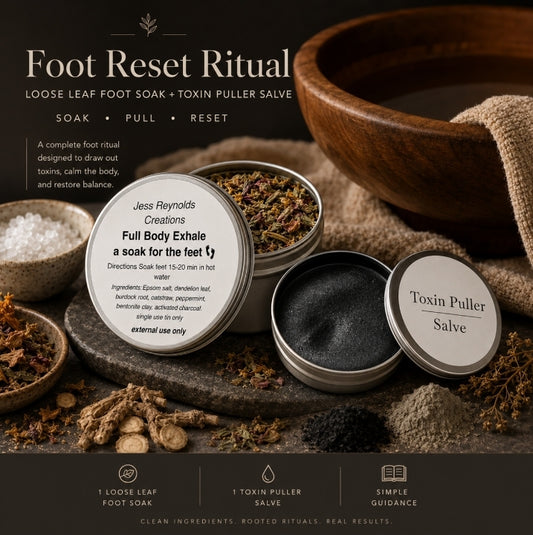 Full Body Exhale
Loose Leaf Herbal Foot Soak with Toxin Puller for complete Ritual ✨️